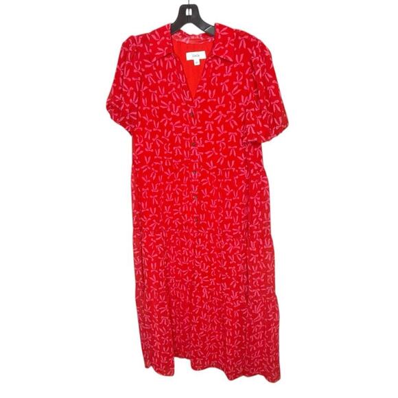 CeCe Red & Pink Coquette Pink Bow Tiered Ruffle Maxi Chiffon Dress Size Medium - Picture 1 of 9